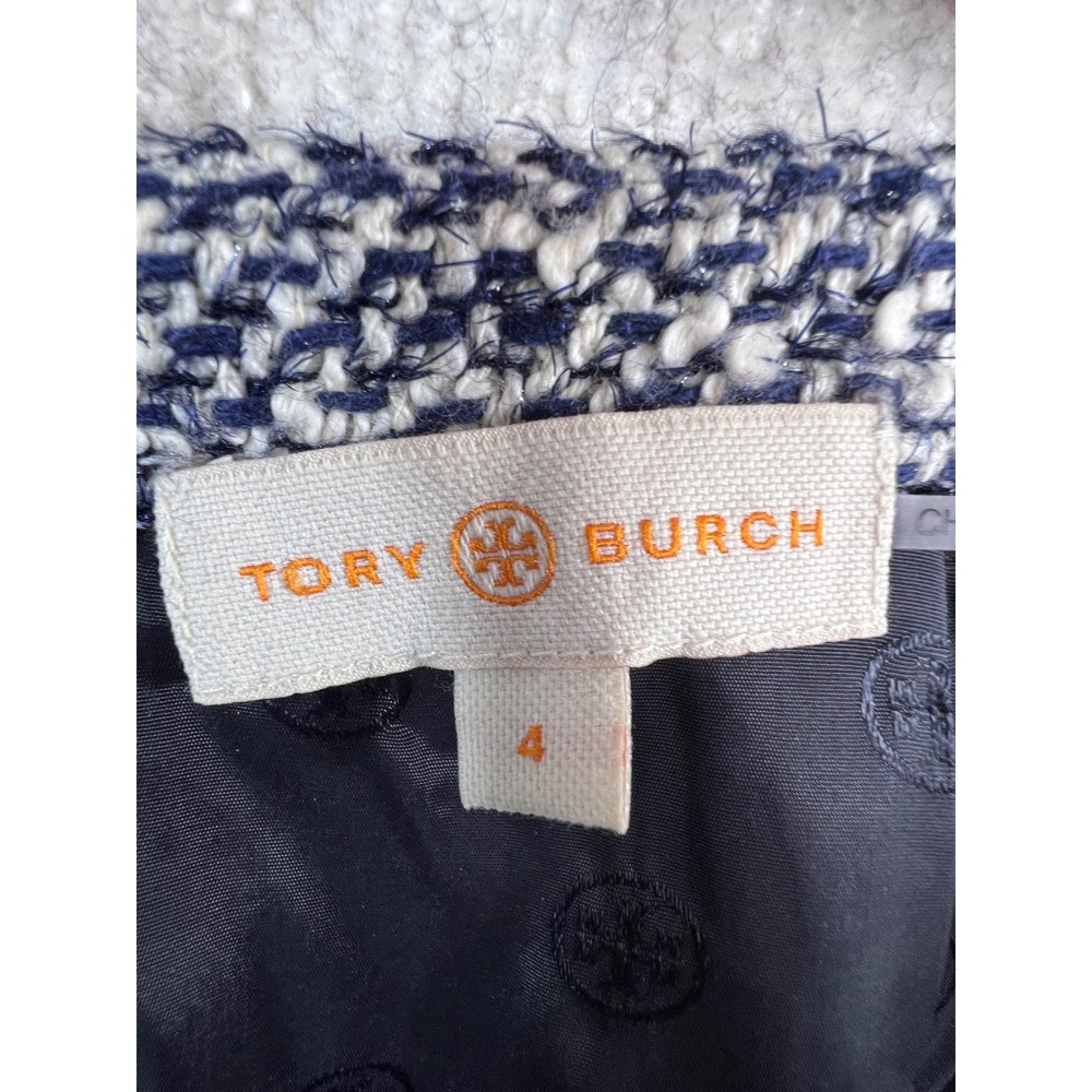Tory Burch Navy White‎ Tweed Sequin Embellished Pencil Skirt Size 4 Business - Picture 7 of 9